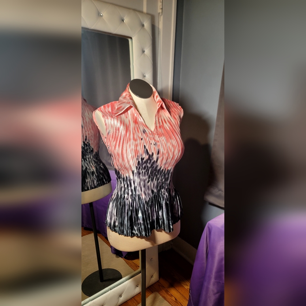 M blouse accordion style used sleeves black and pink shinny